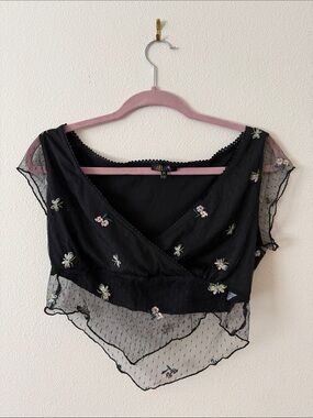 dELiA*s Black Sheer Embroidered Wrap Camisole